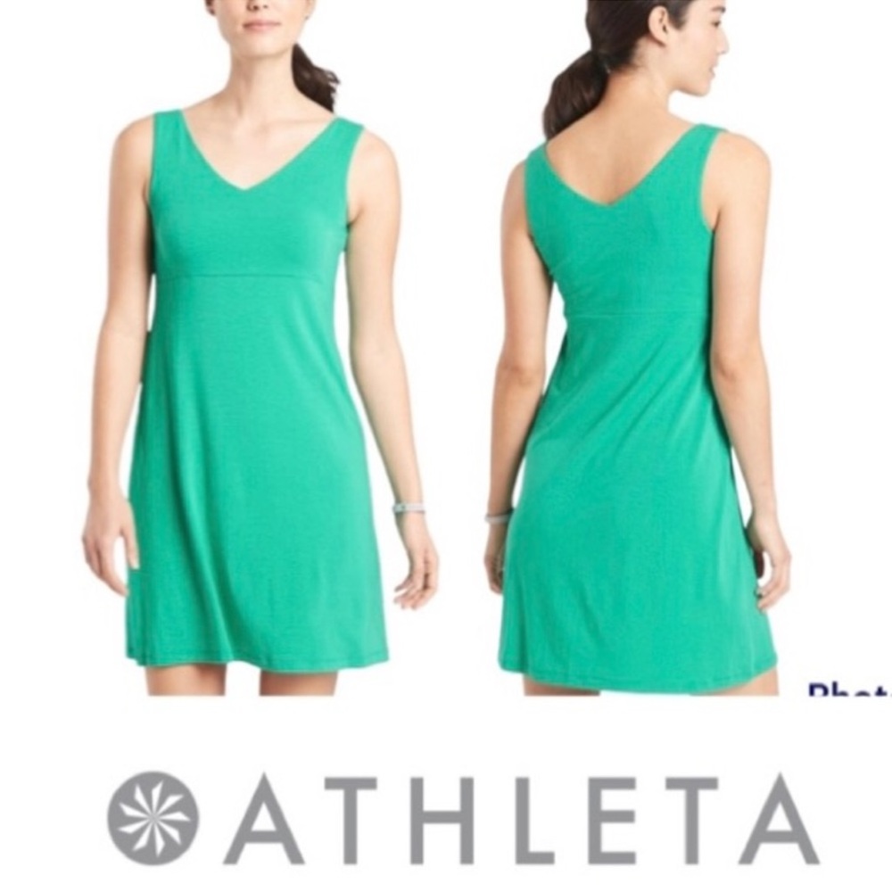 Athleta Green V‑Neck Sleeveless A‑Line Dress